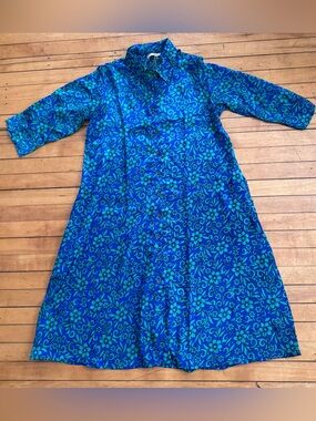 Dharma imports silk NWT floral Hawaiian dress size small medium teal green blue